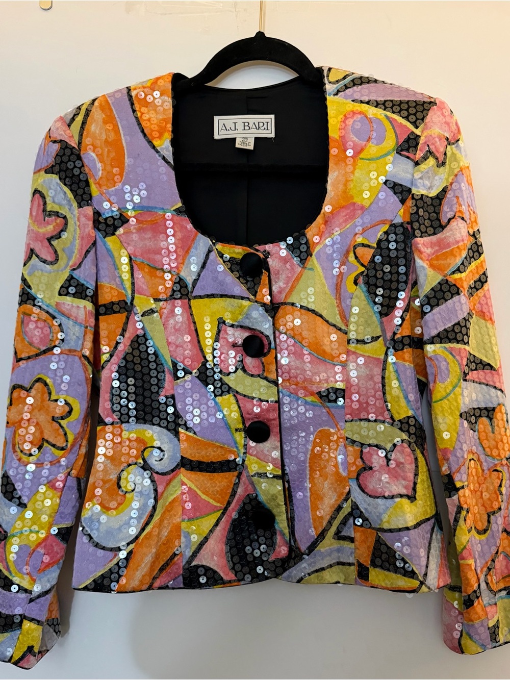 A.J. Bari Multicolor Sequin Abstract Print Jacket